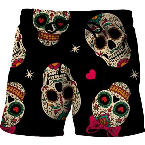 Shorts Mens Black Skull Shorts 3D Printed Summer Beach Shorts Fashion Casual 2022 New Ladies Quick-drying Swimsuit Outer Shorts