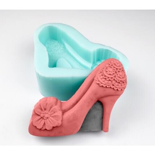 PRZY Mould Silicone Ladies flower high heels Molds Womens shoes Mold Soap Molds Handmade Fondant Soap Clay Resin Candle Mould