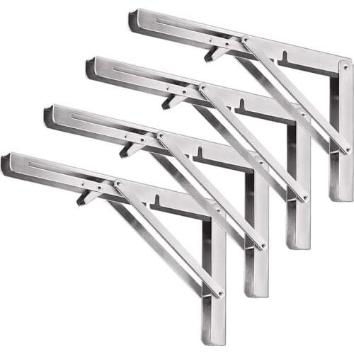 Folding Shelf Brackets 8 Inch Heavy Duty Stainless Steel Collapsible Shelf Wall Mounted DIY Triple-cornered Brackets
