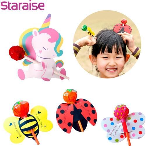 Staraise 50pcs Cute Unicorn Insect Bees Lollipop Decor Wedding Card Ladybug Butterfly Lollipop Card Props Birthday Party favor