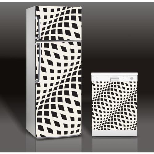 Fridge Sticker Black White Dots Abstract Refrigerator Dishwasher Door Wrap Kitchen Wallpaper Accessories Modern 3d Wall Stickers