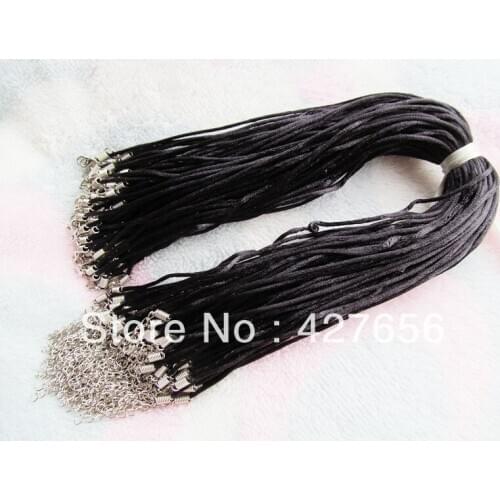 2mm Black Shamballa Rat Tail Chinese Knot Cord String Rope,1.8inch Extender Chain,12mmx7mm Lobster Clasp, DIY Beading Cord