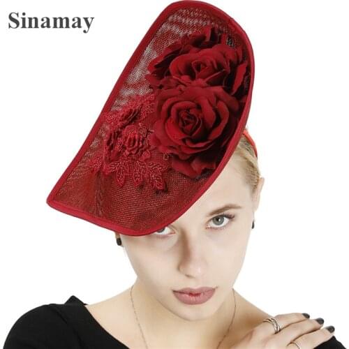 Vintage Millinery Kenducky Derby Party Hat Wine Ladies Fascinator Hair Accessories Women Veils Bridal Headwear Fashion Headdress