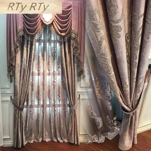 High Grade Velvet Gilded Window Curtains for Living Room Purple Color Window Curtains for Tulle Bedroom Blackout Curtains