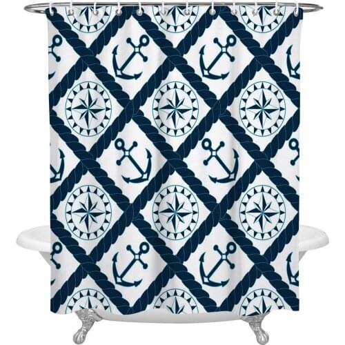 Anchor Rope Geometry Shower Curtain Waterproof Polyester Fabric Shower Curtains Home Decoration Curtain with Hook