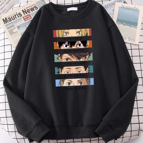 Japan Anime Haikyuu Eyes Prints Hoodies Mens New Fashion Hoody Hip Hop Fleece Casual Sweatshirts Crewneck Hip Hop Streetwear Man