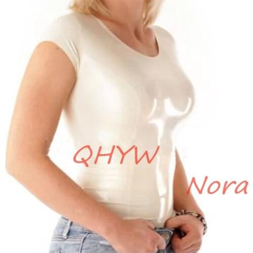 Handmade Women White Latex T-shirt Fashion RubberTops