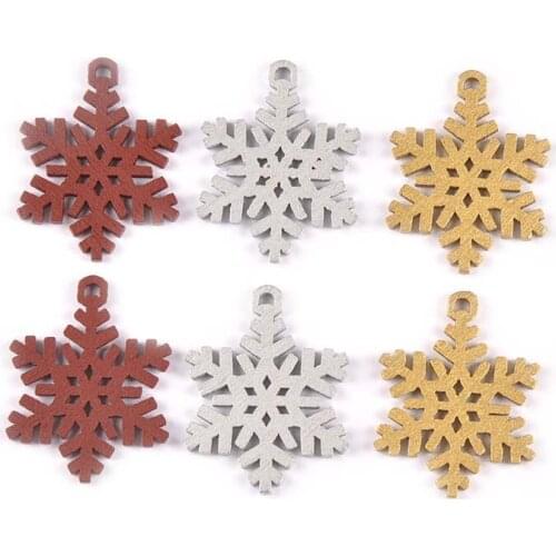 Golden/silver/red Christmas Ornaments Wood Pendant Decoration DIY Crafts Wooden Embellishments Gifts Navidad Noel Deco M2525