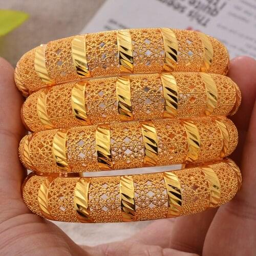 Dubai Gold Color Bangles For Women African France Cuff Bracelets Wedding Bracelets Party 24K Jewelery Ethiopia Bridal Gifts