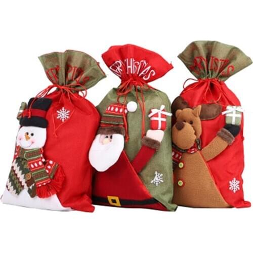 1PC Christmas Decorations Burlap Tote Bag Apple Bag Decoration Gift Bag Children Candy Bag Christmas Gift Bags