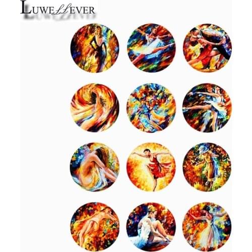 12mm 14mm 16mm 20mm 25mm 425 12pcs/lot Painting Mix Round Glass Cabochons Jewelry Findings 18mm Snap Button Charm Bracelet