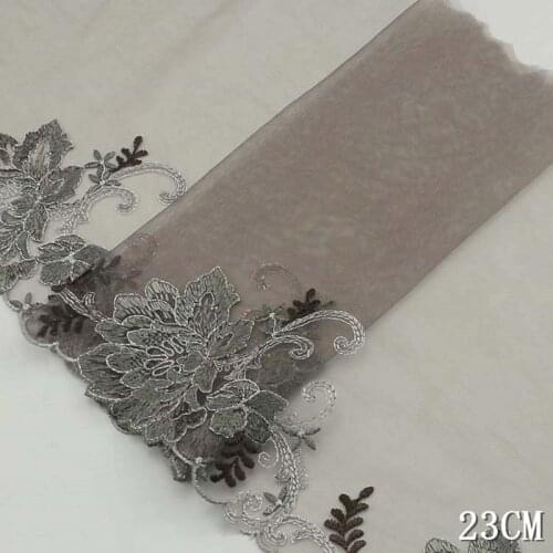 2Yards Red Grey Flower Ribbon Fabric Mesh Tulle Lace Trim Applique Sewing Craft for Wedding Dress Decoration High Quality