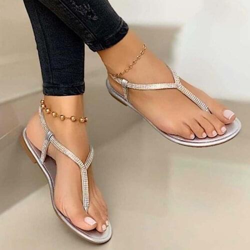 2021 Shoes For Women Summer Slip On Woman Sandals Fashion Rhinestone Bling Flat Shoes Female Sandalias Beach Ladies Footwear
