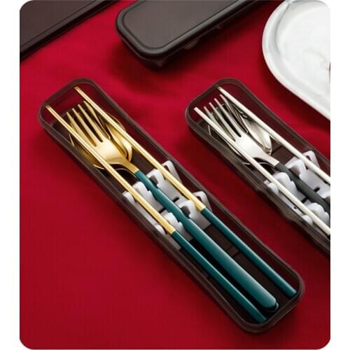 3PCS/LOT Stainless Steel Dinnerware Flatware Set Dinner Chopsticks Fork Spoon Tableware Set with Gift Box Dropshipping XB 039