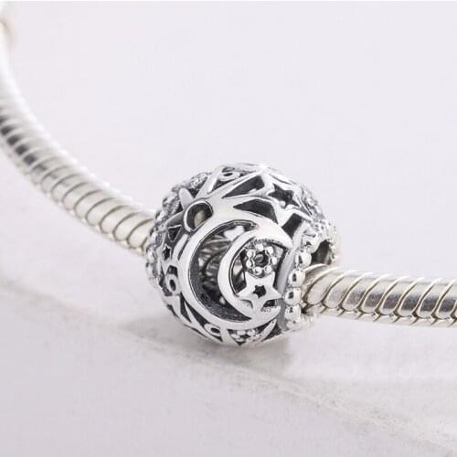 925 Sterling Silver Openwork Sun Stars & Moon Beads Pendant Charm Bracelet Fits Pandora Bracelets For Women Jewelry DIY Making
