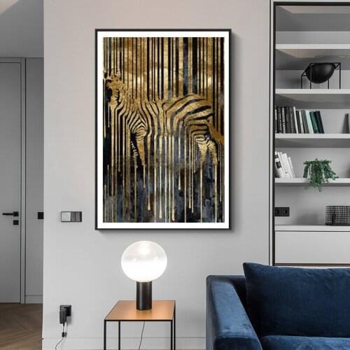 Modern Nordic Style Abstract Gold Foil Horse Zebra Animal Oil Painting Poster Living Room Home Decoration HD Print Without Frame
