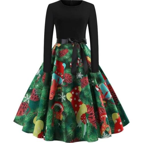 AECU Dress Demale Winter Christmas Dresses For Women Vintage Robe Swing Elegant Party Dress Plus Size Print Vestidos De Fiesta