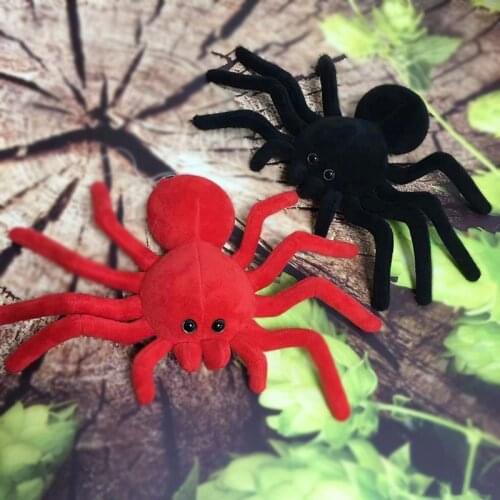 Free Shipping 15CM Creative Simulation Black And Red Spider Soft Doll Plush Toy For Boy Birthday Gift