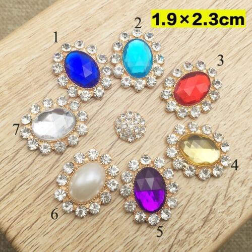 Free Shipping Wholesale 100pcs/lot 19x23mm Rhinestone Flatback Button For Hair Flower Wedding Invitation DIY Button ZIJE009