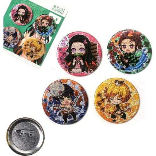 4pcs/set Demon Slayer Agatsuma Zenitsu Hashibira Inosuke Kamado Nezuko Tanjirou Brooch Badge Pin Cosplay Accessories Pendants