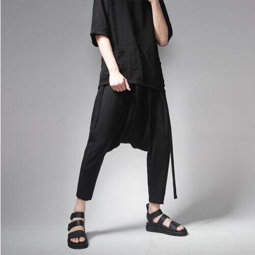 Black lace lace band small crowd original design flying mouse low-grade trousers harem pants male hip-hop casual jiufen pants tr