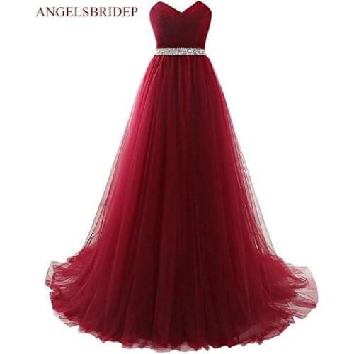 ANGELSBRIDEP V-Neck Long Evening Dresses Robes De Soiree Tull Court Train Special Occasion Prom Party Gowns Online Hot Sale