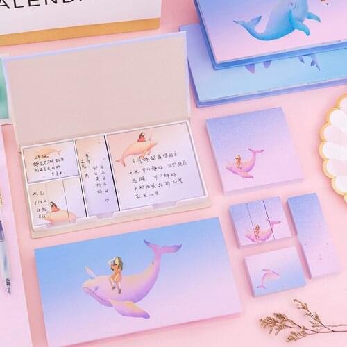 E;;en Brook 1 Set New Korean Kawaii Stickers Sticky Notes Creative Post Notepad DIY Office Stationery Cute Whale Cat Memo Pad