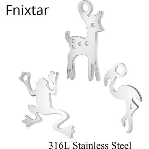 Fnixtar 50pcs/lot High Polished Stainless Steel Deer Animal Mini Charms Pendants For DIY Bracelet Necklace Jewelry Accessories