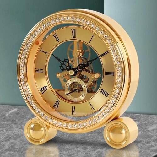 Hot Brass Vintage Table Clock Luxury Living Room Office Quartz Alarm Clock Home Decoration Retro Desk Clock Table Watch Gift