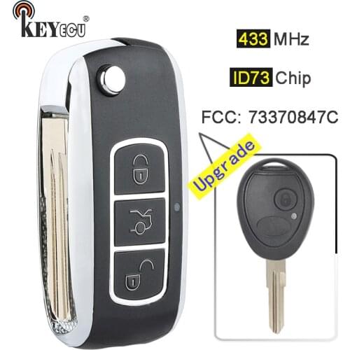 KEYECU 433MHz ID73 Chip FCC: 73370847C Upgraded Flip Folding 3 Button Remote Key Fob key for Land Rover Discovery 2 1999-2004