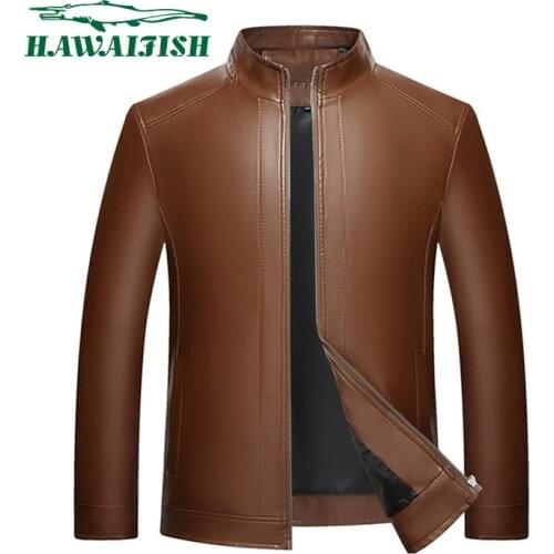 Stand-up collar leather jacket autumn winter mens leather jackets and coats mens middle-aged jacket mens thin leather jacket