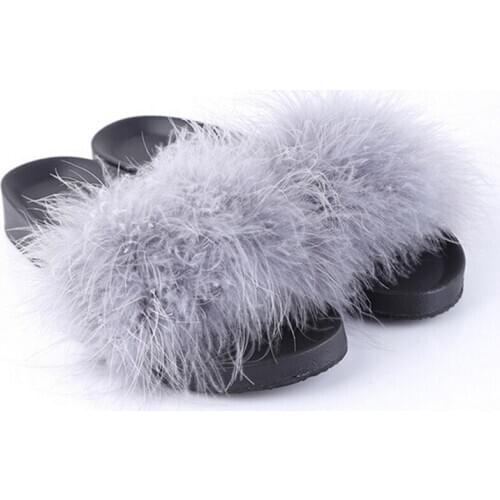 Fur Furry Slide Sweet Feather Thick Bottom Beach Female Sandals Hair Flip Flops Women Home Slippers Indoor Soft