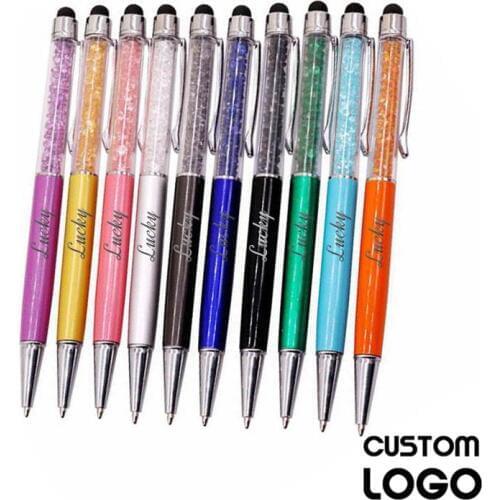 10pcs Metal Crystal Diamond Ballpoint Pen Capacitive Touch Screen Pen Laser Custom LOGO Name Promotion Advertising Gift Ball Pen