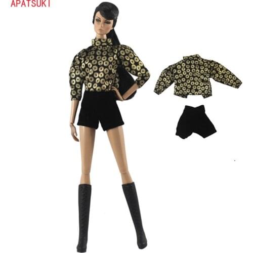 Fashion Doll Clothes Set For Barbie Outfits Coin Print Top Blouse & Black Shorts For 1/6 BJD Dollhouse Accessories DIY Kids Toys