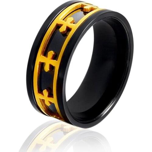 Rings for Men Hollow Cross Titanium Steel Gold-color and Black Fashion Jewelry 2021 New Arrival