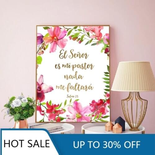 Spanish Bible Verse Quotes Wall Art Canvas Painting Posters Prints Flowers Nursery Wall Decor Scripture Aesthetic Home Decoratio