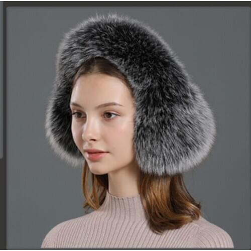 Women Winter Fashion Real Fox Fur Ear Cap Female Genuine Fox Fur Earmuff Fashion Female Earflap