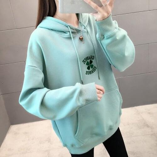 New ladies autumn and winter plus velvet fashion embroidered letters thickened casual wild hooded sweatshirt youth women