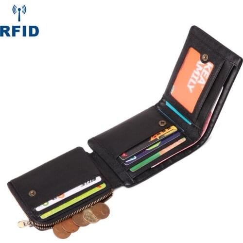 2019 New short RIFD anti-magnetic men wallet top layer cowhide purse retro genuine leather fashion casual wallets