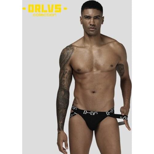 Orlvs trendy mens underwear cotton U-convex solid color sexy fancy double T-shirt with open buttocks and air permeabilityT