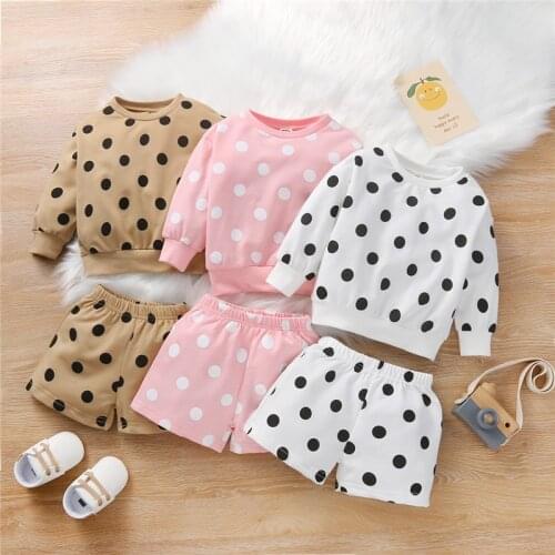 1-5Y Girls Autumn Clothing Sets Polka Dots Print Long Sleeve Sweatshirts Tops+Shorts Pants Children Cotton Casual Tracksuits