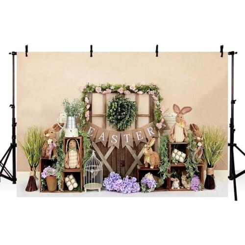 Avezano Easter Backdrop Bunny Egg Spring Flowers Wood Plank Photography Background Photo Studio Photozone Photocall Decor Props