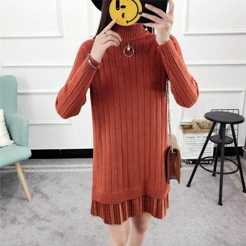 Pullover Sweater Long Chiffon Polyester 2021 New Fashion Loose high-necke Thick Autumn Winter Sweaters Vestidos LXJ669