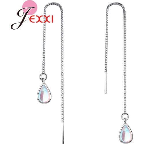 Real 925 Sterling Silver Chain Pendant Earrings Nice Quality Opal Water Drop Shape For Women Appointment Party Jewelry