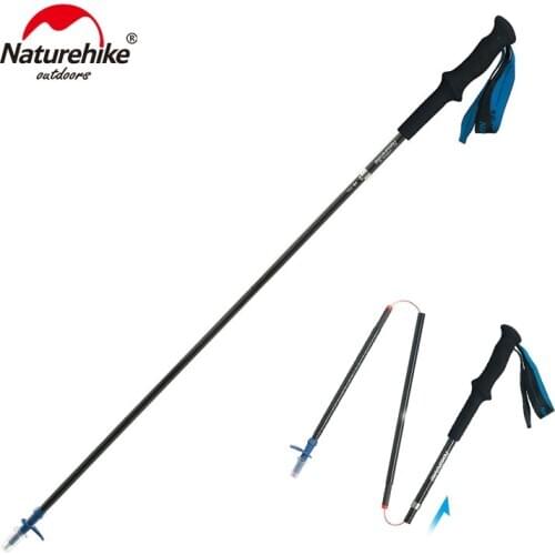 Naturehike Ultralight 4-sections Foldable Adjustable Trekking Poles Carbon Fiber Walking Hiking Sticks 1pc