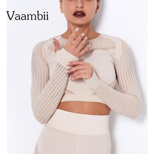 Yoga Crop Top Long Sleeve Running T Shirt For Women Seamless Top Womens Sports Blouses Clothes For Training Shirts Sportswear