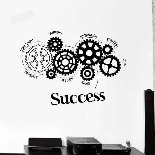 Success Words Vinyl Wall Decal For School Classroom Wall Gears Office Motivation Wall Stickers Art Wall Mural For Teen Room Y110