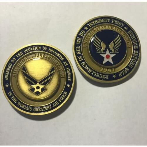High quality Custom antique gold coins low price Air Force Airman Award Aim coins High Fly Fight Win Military Challenge Coin