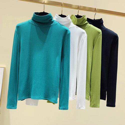 Gkfnmt Turtleneck Tshirt Femme Tee Shirt Tshirts Cotton Women Clothes 2020 Polera Mujer Women T Shirt Tops Winter Fall Christmas