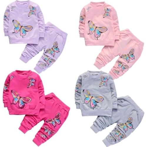 Children Clothing Sets 2021 Autumn Fashion Butterfly Printed T-Shirts+Pants 2Pcs Baby Girls Clothes Sets Casual Sportswear